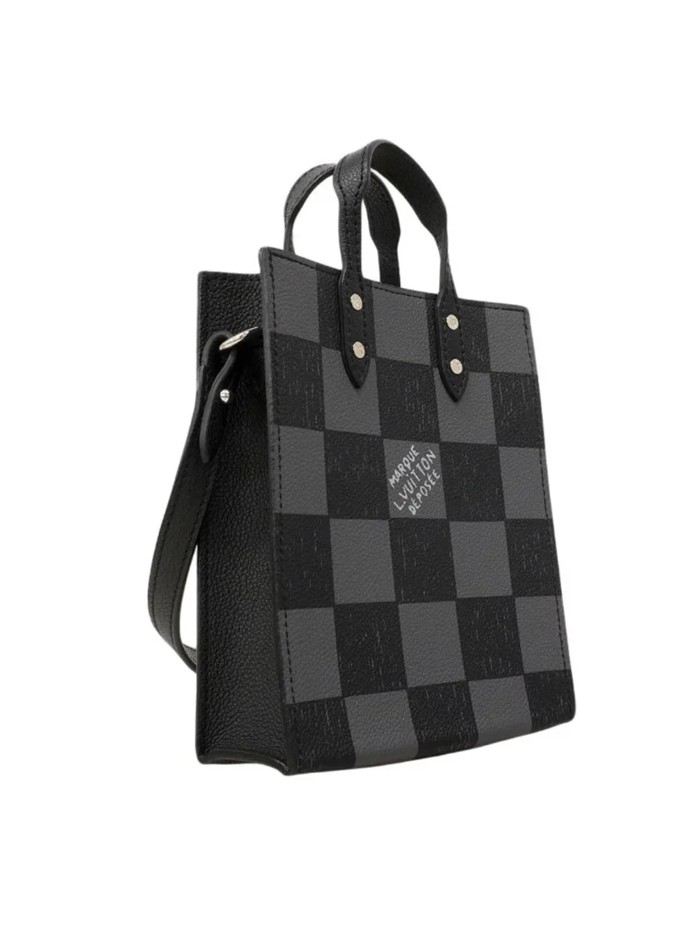 Louis Vuitton Handbag Damier Checkerboard Sac Plat XS Black 2-Way